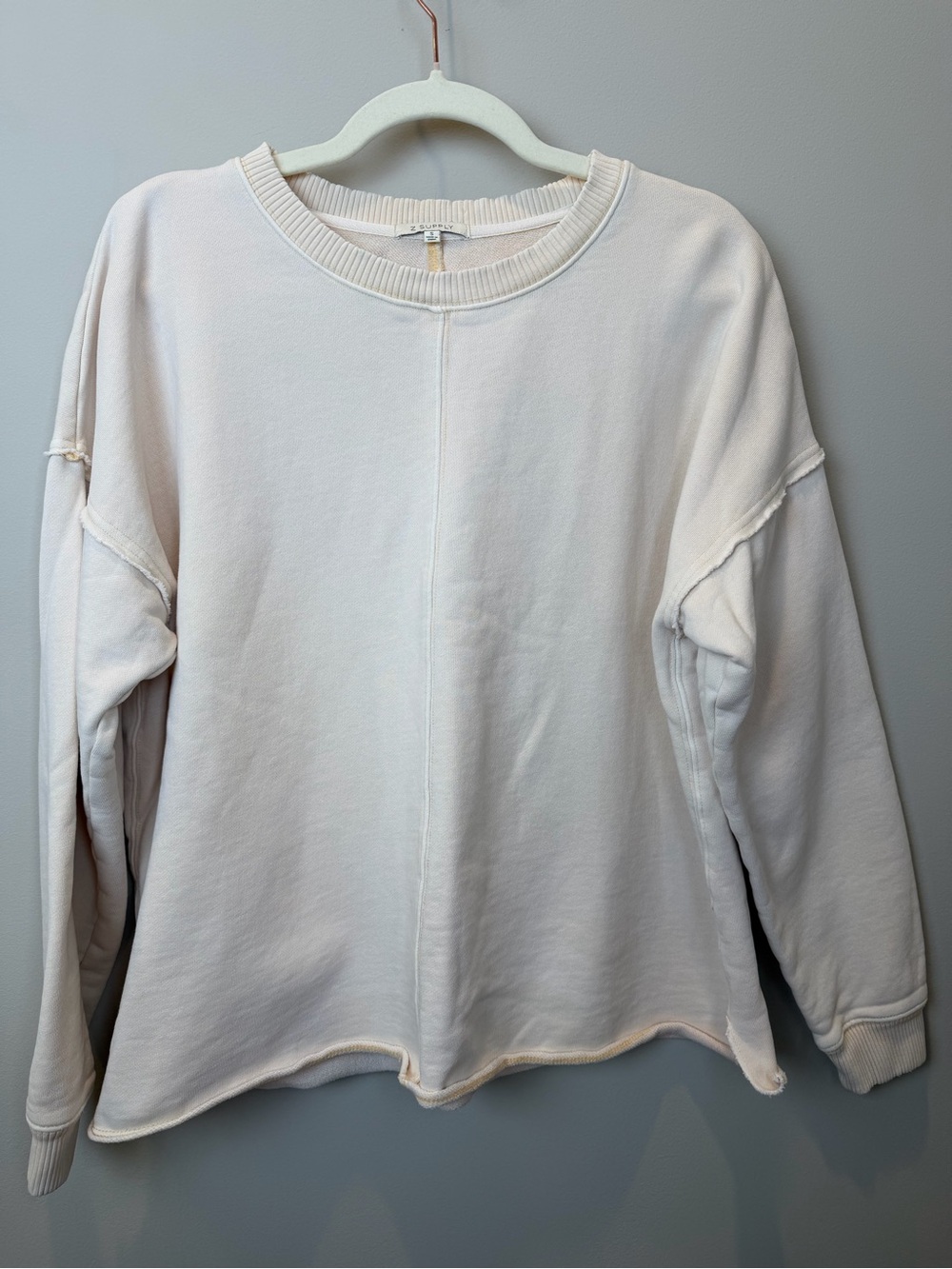 Z Supply Ivory Cream Raw Edge Crewneck Sweatshirt Size S